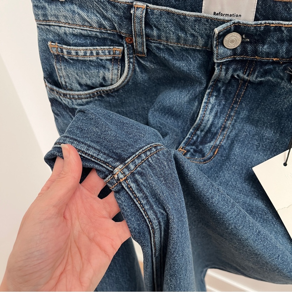 Reformation Addyson high rise wide leg jeans 27 ozark blue rigid denim NWT - Picture 4 of 15